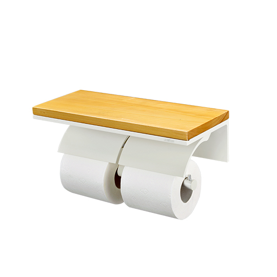 Double Toilet Tissue Holder W/Wooden Shelf  (Aluminum W/Ivory Coating)